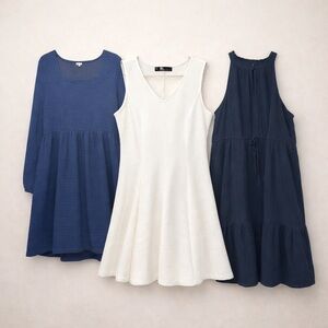 3 Dress Bundle XL–2XL Blue Casual Dresses Babydoll Midi Fit & Flare